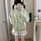 Women Clothing Anime Zip-up Hoodie Jackets Cat Embroidery Cute Outerwear Hooded Casual Fashion Sweatshirts Japanese Cute Tops