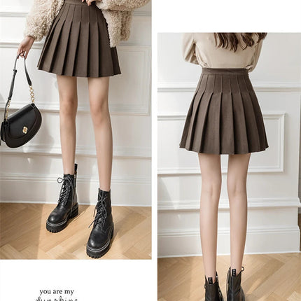 Autumn Winter Woolen Mini Pleated Skirts Women Fashion High Waist Loose A-Line Short Skirt Kawaii School Skater Falda Plisada PlatiNum
