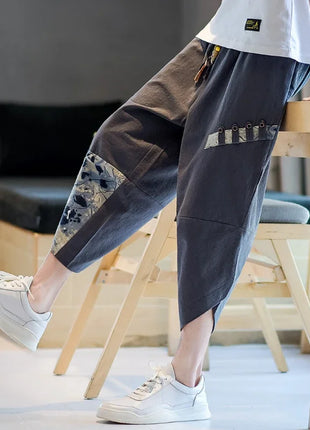 Pantaloni Kimono giapponesi da uomo in cotone traspirante Samurai Abbigliamento Pantaloni da uomo Stampa allentata Pantaloncini Harem retrò Pantaloni Hip Hop Harajuku