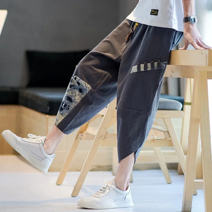 Pantaloni Kimono giapponesi da uomo in cotone traspirante Samurai Abbigliamento Pantaloni da uomo Stampa allentata Pantaloncini Harem retrò Pantaloni Hip Hop Harajuku