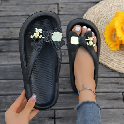 Infradito da donna multicolori estivi Sandali con fiocco in orsacchiotto metallico alla moda Sandali da spiaggia per le vacanze a casa Calzature versatili
