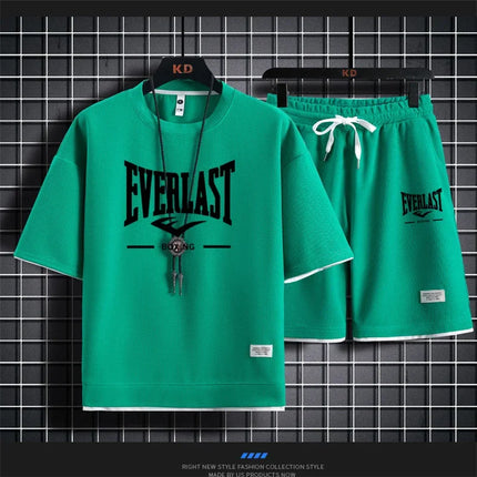 Men's Summer Outfit High Quality Round Neck Men's T-shirt 2-Piece Shorts Set Quick Dry Running Leisure.