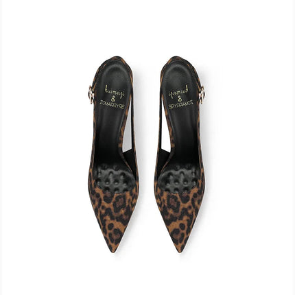 2025 Spring New Leopard Pattern Pointed French Luxury Small Comfortable Thin Heel Versatile High Heel Sandals for Women PlatiNum