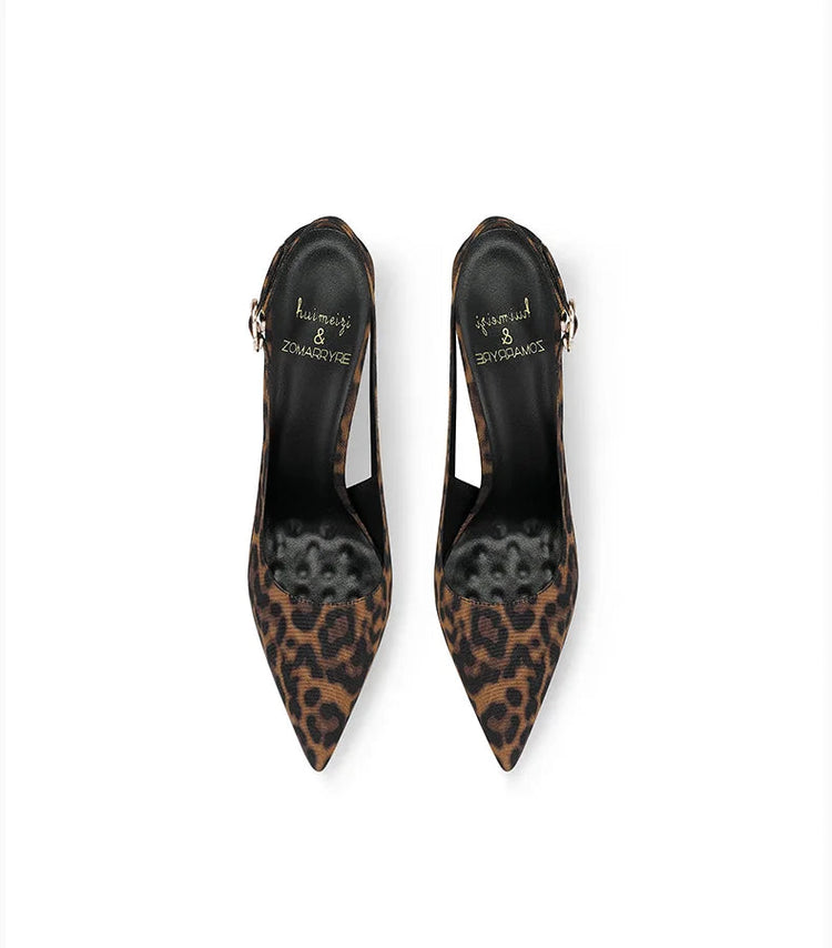 2025 Spring New Leopard Pattern Pointed French Luxury Small Comfortable Thin Heel Versatile High Heel Sandals for Women PlatiNum