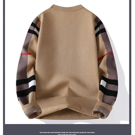 round Neck Knitted Sweater Autumn Winter Men's Fashion Thickened Long Sleeve Leisure Comfortable Fit Youthful Style Polyester...