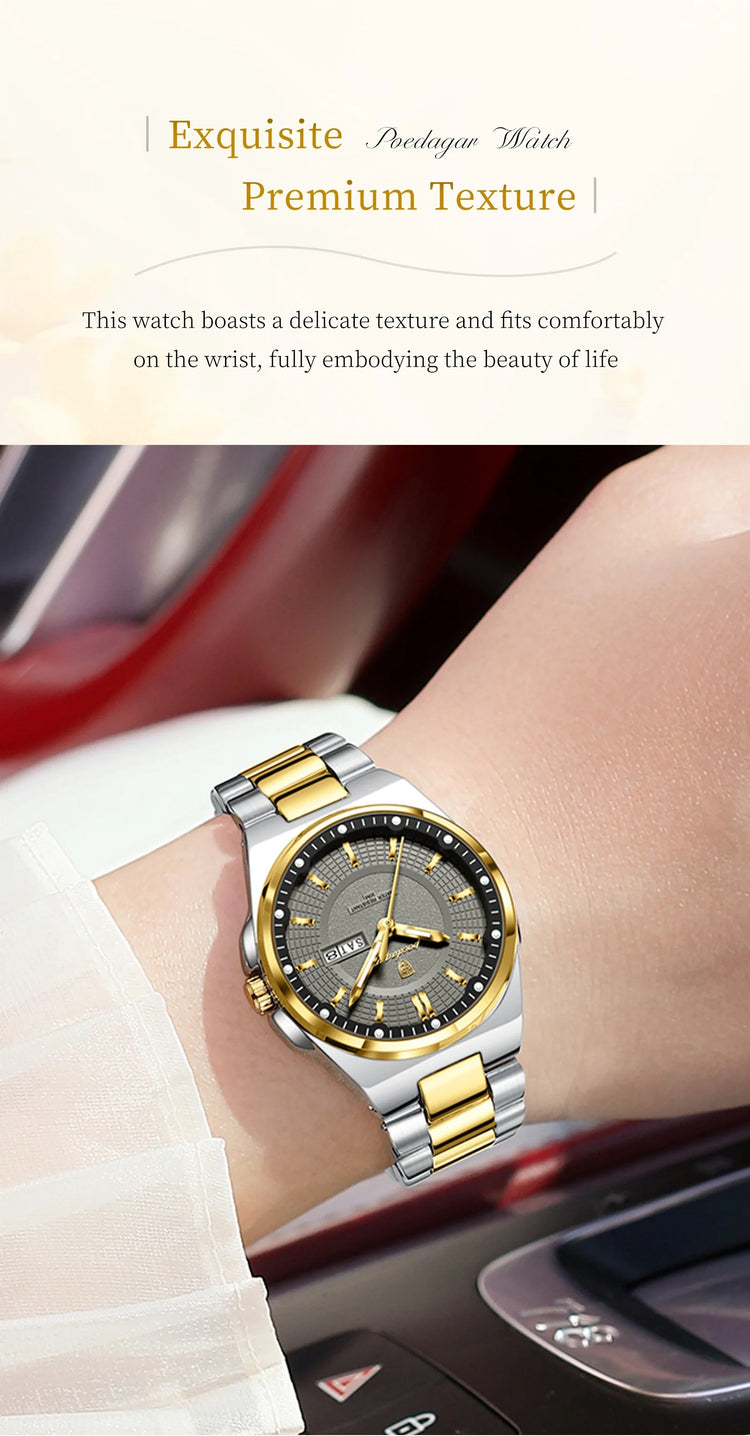 Orologio da Donna POEDAGAR Elegante con Data e Giorno della Settimana, Movimento al Quarzo, Acciaio Inossidabile, Luminoso e Impermeabile platinumshop