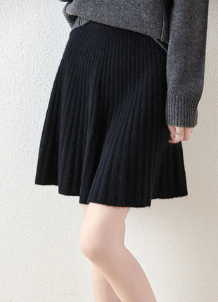 Preppy Style women's 100% Merino Wool Skirts Autumn Winter Pleated Skirt Cashmere Knitwear Short A-Line Above Knee Skirt PlatiNum