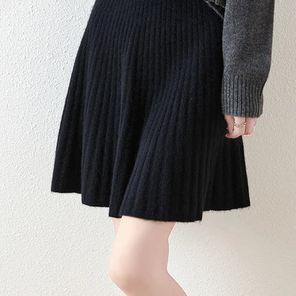 Preppy Style women's 100% Merino Wool Skirts Autumn Winter Pleated Skirt Cashmere Knitwear Short A-Line Above Knee Skirt PlatiNum