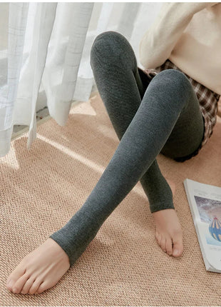 Women's Fall Winter Ribbed Vertical Stripe Thermal Leggings Fleece Thickened  Street Ready Seamless High Waist Thermal Pants PlatiNum