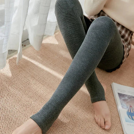 Women's Fall Winter Ribbed Vertical Stripe Thermal Leggings Fleece Thickened  Street Ready Seamless High Waist Thermal Pants PlatiNum