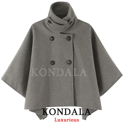 KONDALA High Street Holiday Chic Women Cloak Coat Turtleneck Double Breasted Loose Coat Fashion 2026 Fall Winter Night Out Coat