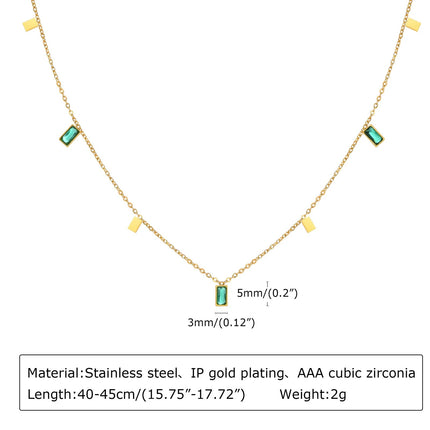 Retro Green Zircon Pendant Necklace For Women, Crystal Stone Chain Stainless Steel Gold Plated Luxury Birthday Gifts PlatiNum