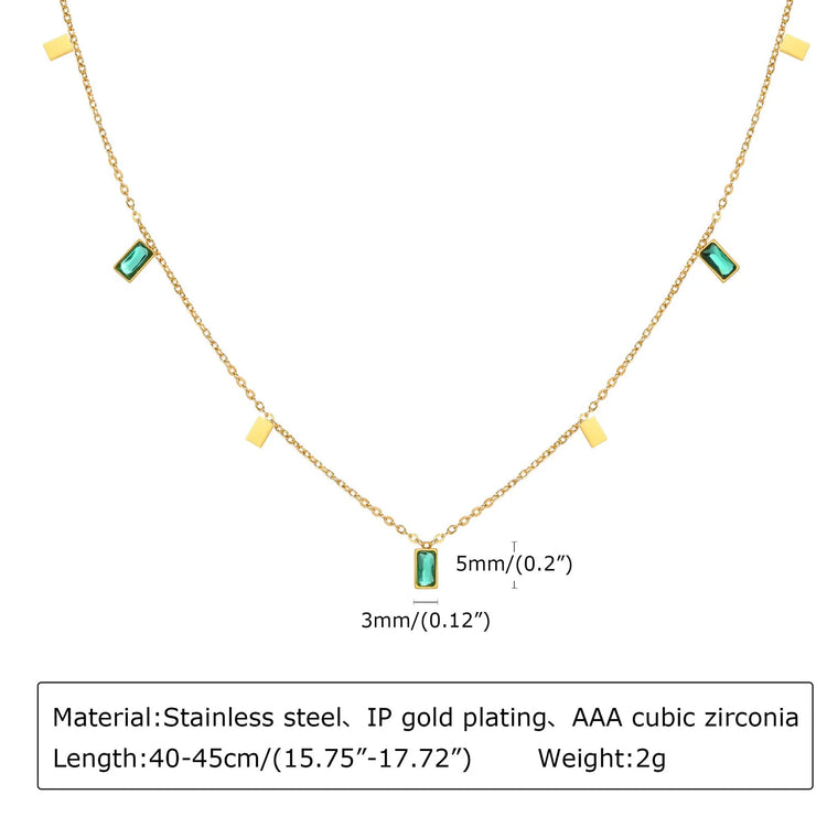 Retro Green Zircon Pendant Necklace For Women, Crystal Stone Chain Stainless Steel Gold Plated Luxury Birthday Gifts PlatiNum