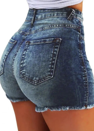 2025 Pantaloncini da donna con bordo strappato effetto consumato retrò Vita alta lavati Tasche laterali slim fit con sollevamento del sedere Pantaloni corti da festa casual da club - platinumshop