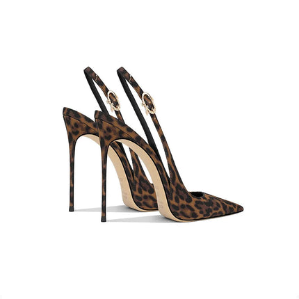 2025 Spring New Leopard Pattern Pointed French Luxury Small Comfortable Thin Heel Versatile High Heel Sandals for Women PlatiNum