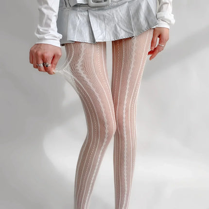 Women's Sexy Lace Fishnet Stockings Lolita Style Hollow Out Design Red Silk Socks JK High Waist Striped Tights Christmas Gifts