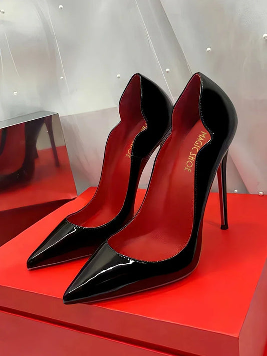 2025 New 12cm Black Extra Thin Heels  High Heels Super Shallow Mouth Women's Large Professional Single Shoes34-46