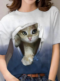 Cute Cat Pattern T Shirt per le donne Pet Animal 3D stampato maniche corte Tees Estate Casual T-shirt allentate Streetwear O-Collo Top