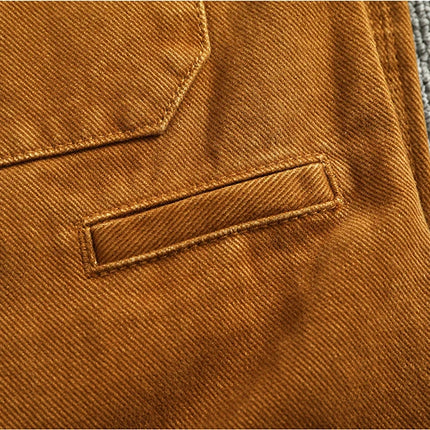 Retro heavy simple cargo pants men's loose straight leg casual pants pure cotton twill woven 3D vertical cut cone pants