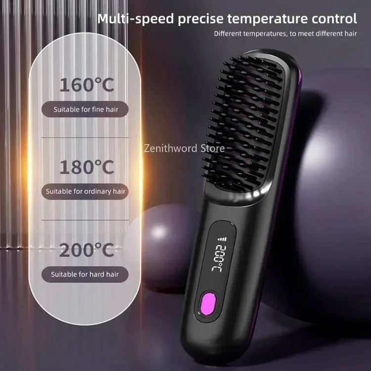 Electric Lcd USB Ceramic Heated Straight Hair Comb, Wireless Portable Negative Ion Styling Tool, Rechargeable Straightening Brush