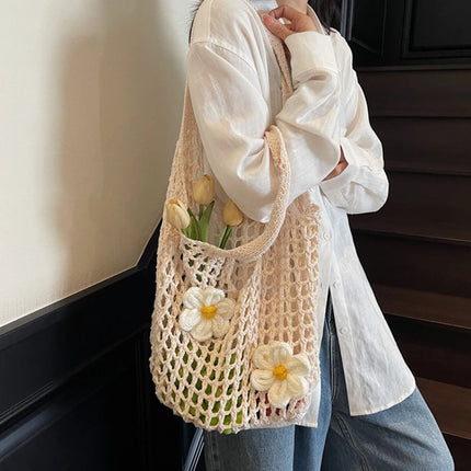 Women's Large Capacity Knitted Tote Bag Fashionable Summer Beach Bag Lightweight Casual Chic Hobo Top Handle Shoulder Bag