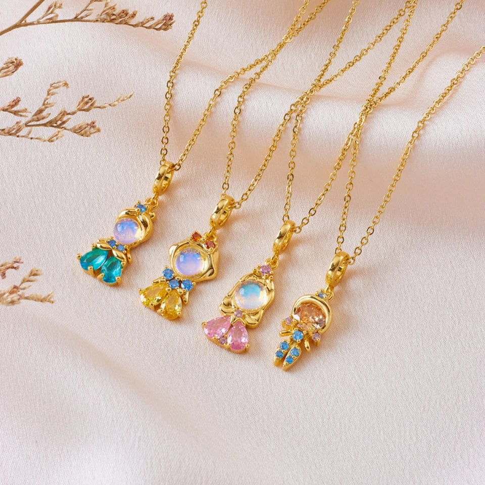 Collana alla moda con zirconi colorati, fiaba, piccola principessa, catena universale placcata in oro, catena clavicola, temperamento dolce