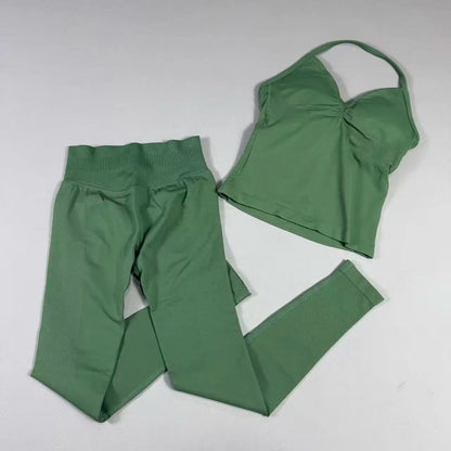 Yoga 2pcs Impact Gym Set Women Backless Tank Tops High Waist Scrunch Seamless Shorts Fitness Clothes Activewear Workout Sets