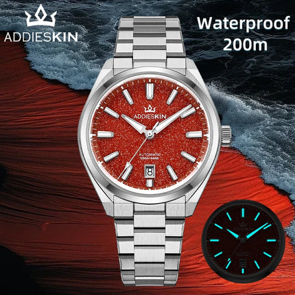 AddiesKIN Men Watch BGW9 Luminous Red Goldstone Dial Sapphire Glass 20Bar Waterproof Japan 9015 K010 Automatic Mechanical Watch