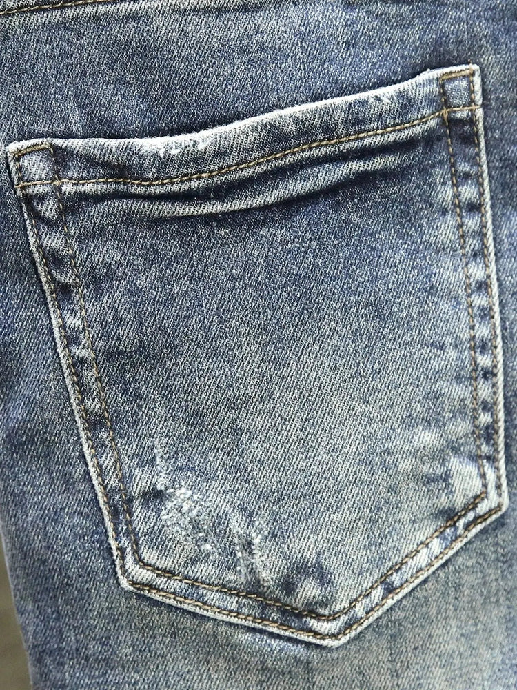 2025 Spring Autumn Korean Luxury Clothing New Cargo Brand Tooling Jeans Men's Slim High Street Men's Splicing Patch Trousers PlatiNum