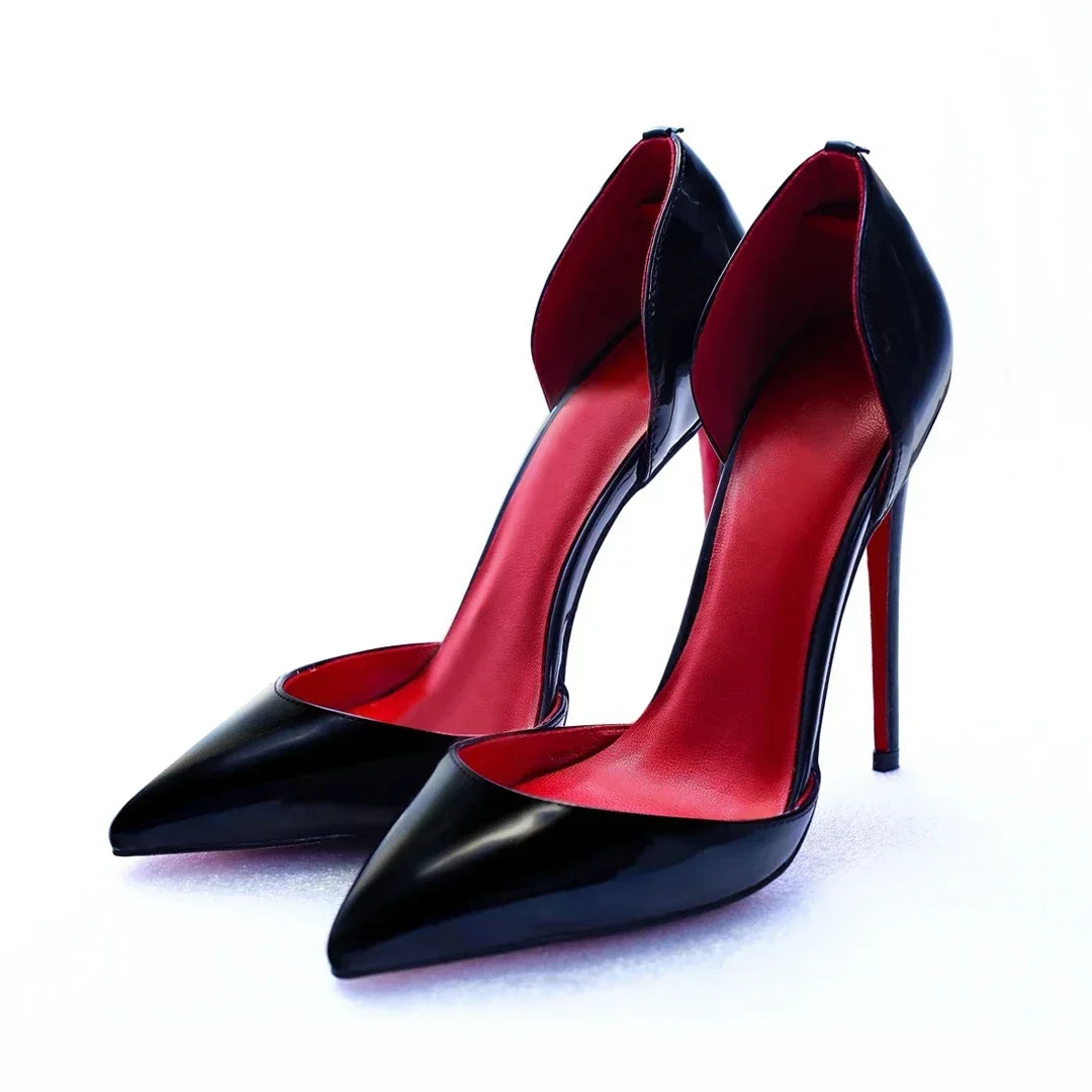2025 new ultra light mouth red high heels for women, slim heels, pointed red, super sexy plus size hollow single shoes