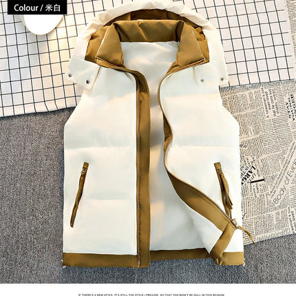 New Hooded Casual Men Waistcoat Comfortable Warm Zipper Male Sleeveless Jackets Solid Color Windproof Clothing for Men Spring