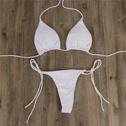 Women's Beach Style Halter Swimsuit Solid Thong Bikini Set Sexy Bathing Suit Female Swimwear