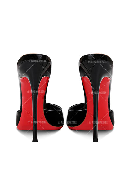 2025 New Black Baotou Sandals for Women, Pointed High Heels,Ultra fine Heels,One Word Back Empty Half Slippers for External Wear