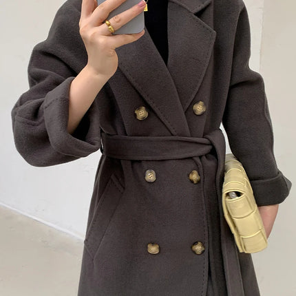 Ladies' 100% Cashmere Thick Double-Sided Extended Coat, Classic, Versatile and Fashionable for Business and Leisure
