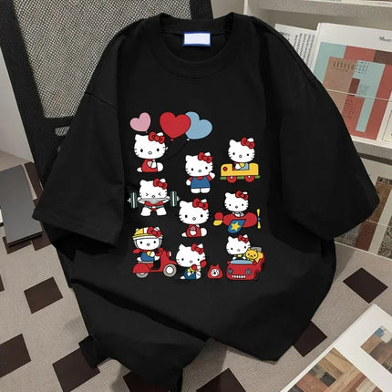 T-shirt en coton Hello Kitty Kawaii Sanrioed Anime Fashion Top pour femme T-shirt d'été décontracté de rue personnalisé pour fille douce