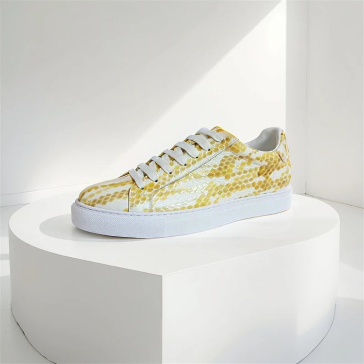 Leather Sneakers Men Calfskin Stone Pattern Casual Shoes Lace Up Flats Daily Footwear