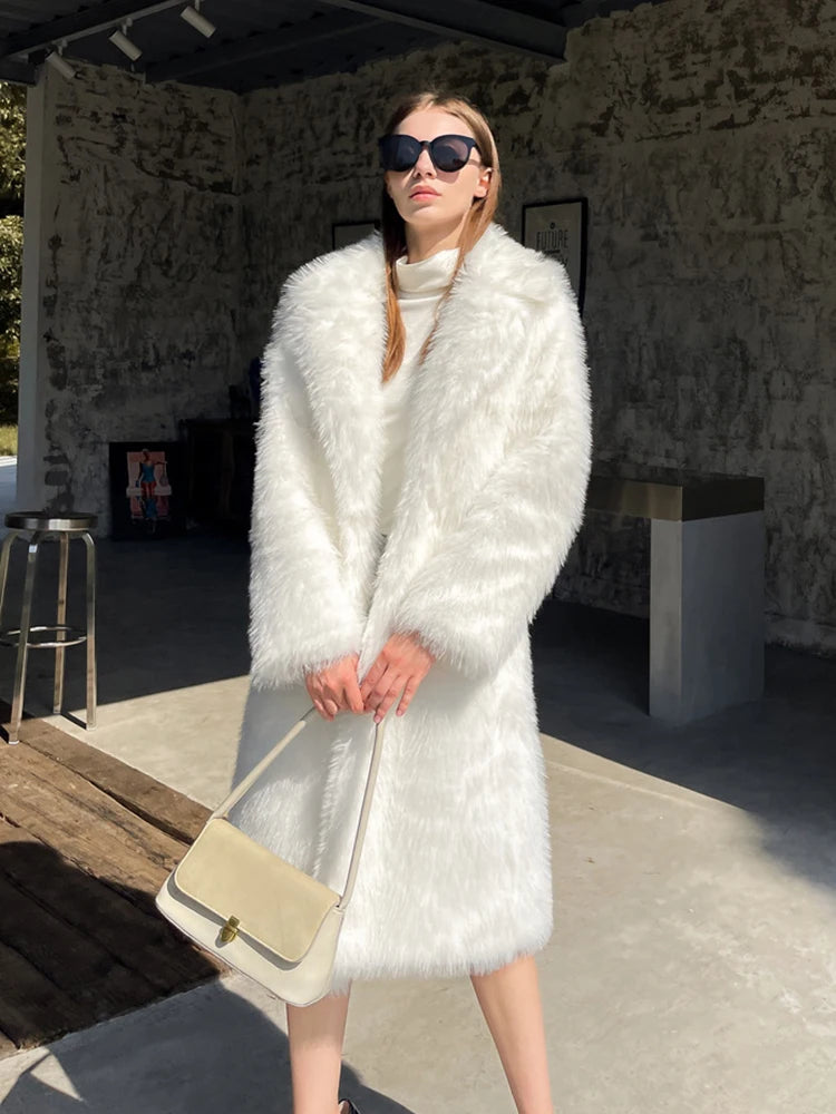 ZADORIN Winter Fluffy Jacket Women Solid Lapel Long Faux Fox Fur Coat Ladies Furry Warm Pink White Jacket Trench Coats Tops
