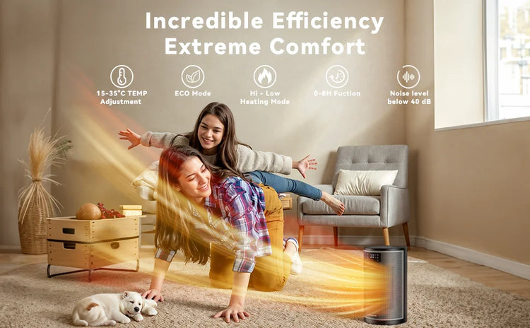 Portable Electric Heater 1500W PTC Ceramic Space Heater 10inch Instant Warmth Quiet Air Blower Fan V0-Grade Fireproof Materials Overheat Protection Tilting Protection Home Appliance for Bedroom Office Desk Indoor