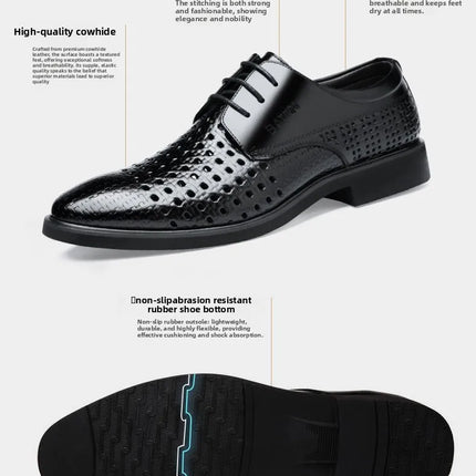 Scarpe Formali da Uomo in Pelle Traspirante con Design Traforato, Casual Estive a Punta Tonda e Tacco Basso, Comode da Indossare