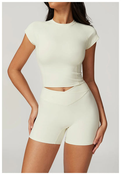 2 Pieces Yoga Set Gym Clothes Sportswear Yoga Suits For Women Fitness Short Sleeve Crop Top Tracksuits Sports Bra Gym Leggings