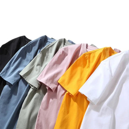 Four seasons 100% Cotton T shirts Man Casual Tees High quality Solid color Couple Oversized T shirts Black White Grey Sports Top PlatiNum