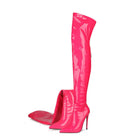 New Sexy Fashion Patent Leather Women Over Knee Boots Black White Long Boots Ladies Pointed Toe Classic High Heels Shoes Large PlatiNum