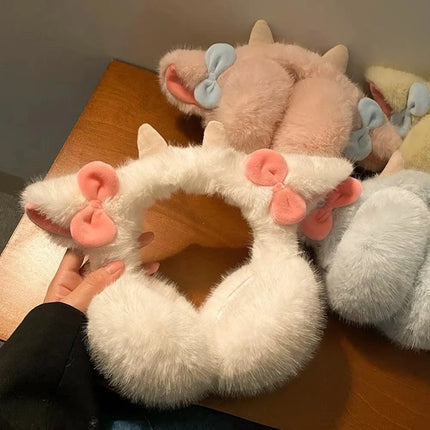 Soft Plush Ear Keep Warmer Winter Earmuffs for Women Cute Lamb Bowknot Fashion Outdoor Earflap Protection Ear-Muffs Ear Cover
