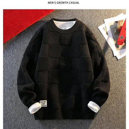 Warm Knit Sweater Autumn Winter Brand Clothing Mens Women Knitting Sweater Loose Fashion Plaid Male Long Sleeve Knitted Pullover