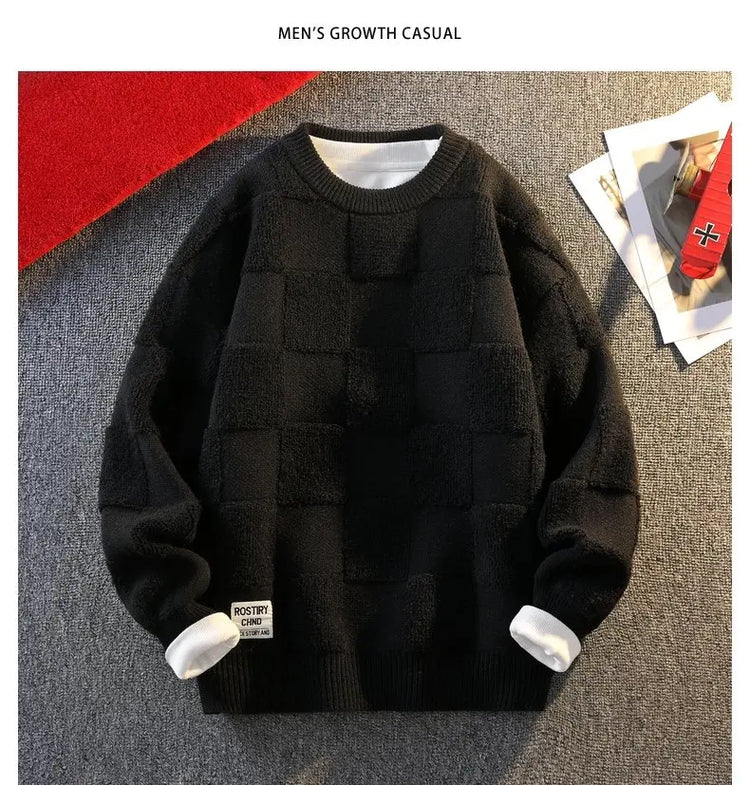 Warm Knit Sweater Autumn Winter Brand Clothing Mens Women Knitting Sweater Loose Fashion Plaid Male Long Sleeve Knitted Pullover