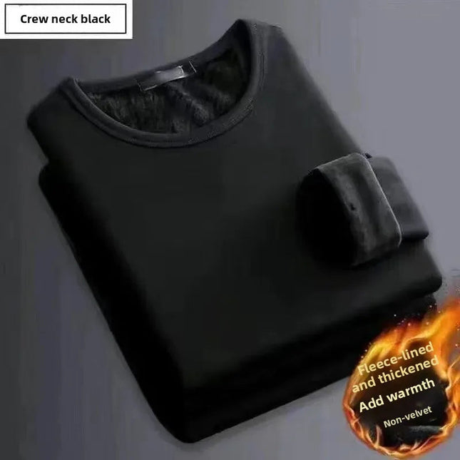 Thickened Fleece round Neck Long Sleeve Men's Base Shirt Warm Slim Fit Winter Inner Wear Casual Style T-Shirt Top PlatiNum