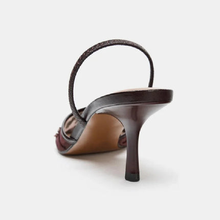 Sexy Pointed Toe Mesh Embroider High Heels for ladies Elegant String Bead pumps Summer Luxury Designer Shoe Brown Heeled Sandals PlatiNum