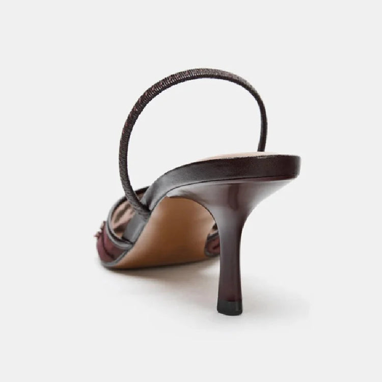 Sexy Pointed Toe Mesh Embroider High Heels for ladies Elegant String Bead pumps Summer Luxury Designer Shoe Brown Heeled Sandals PlatiNum
