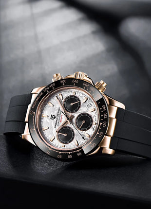 Nuovo Orologio da Uomo PAGANI DESIGN Cronografo di Lusso in Oro Rosa, Quadrante Blu Ghiaccio 40mm, Vetro Zaffiro, Impermeabile 100M, Cinturino in Gomma, Orologio Sportivo Maschile + CONFEZIONE REGALO