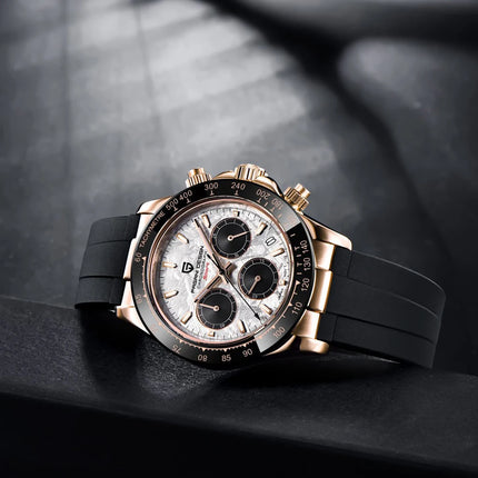 Nuovo Orologio da Uomo PAGANI DESIGN Cronografo di Lusso in Oro Rosa, Quadrante Blu Ghiaccio 40mm, Vetro Zaffiro, Impermeabile 100M, Cinturino in Gomma, Orologio Sportivo Maschile + CONFEZIONE REGALO